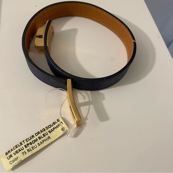 Brand New Hermes Cuir Drag Double Tour Veau Epsom Bleu Saphir Bracelet Size T1 - Picture 6 of 7